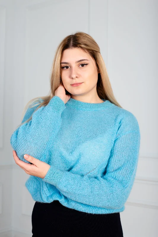 Sweater  women in light blue color Chenille Brocade Lace