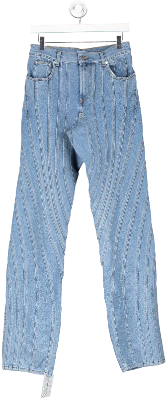 Mugler Blue Spiral Baggy Jeans UK S/M Cozy Tencel Blend Denim Jeans