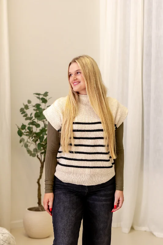 Layla Striped Sweater Vest | Cream/Black Chenille Blend Fleece Blend Nylon Blend