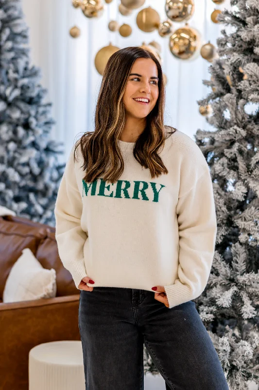 Merry Knit Sweater | Ivory/Green Tailored Straight A-Line