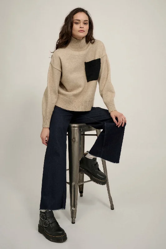 One More Time Mock Neck Pocket Sweater Terry Terry Cloth Terry Knit