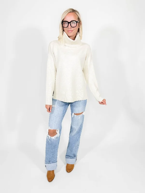 VERO MODA Doffy Cowlneck Sweater- BIRCH-FINAL SALE Mesh Sweater Canvas Denim