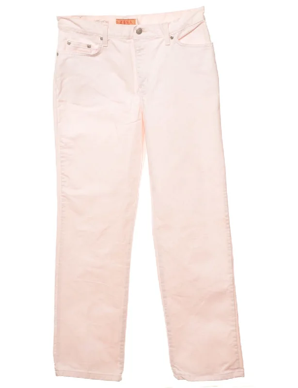 Pale Pink Straight Fit Jeans - W30 L30 Cozy Relaxed Fit Denim Jeans