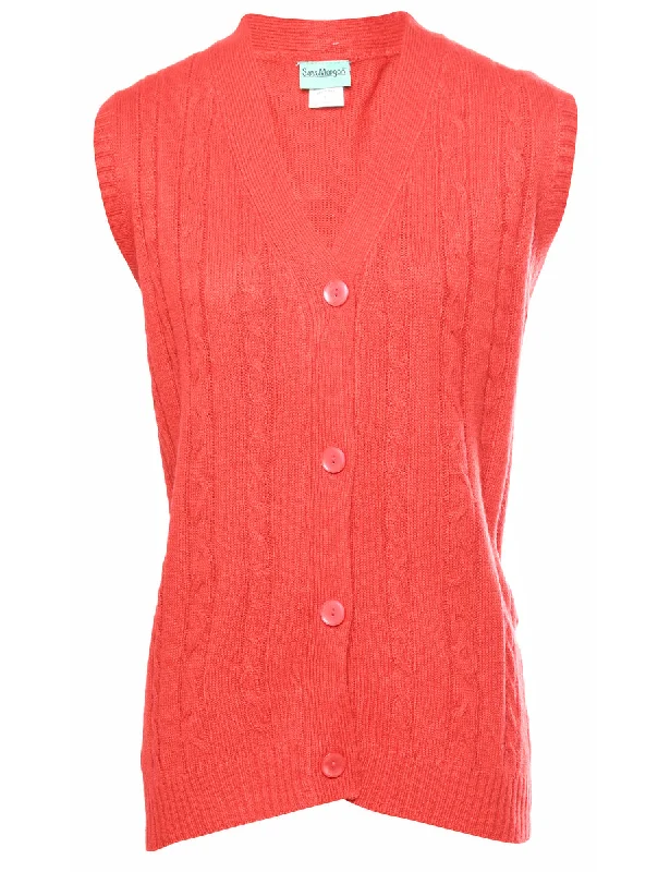 Red Cable Knit Sweater Vest - L Notch Collar Peter Pan Collar Cowl Neck