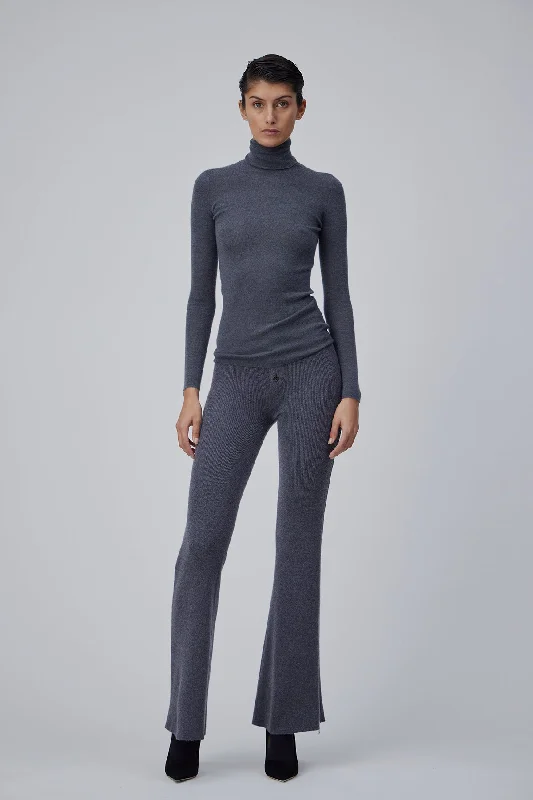 RIB TURTLENECK SWEATER IN SPACE GREY Rayon Fabric Velvet Fabric Corduroy Fabric