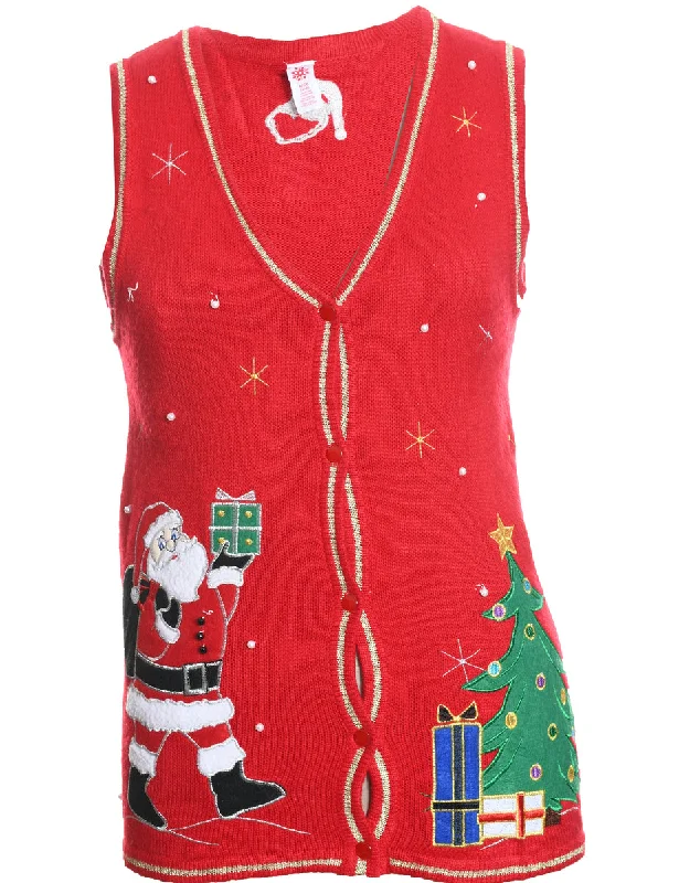 Santa Claus Christmas Sweater Vest - S High Neck Crew Neck V-Neck