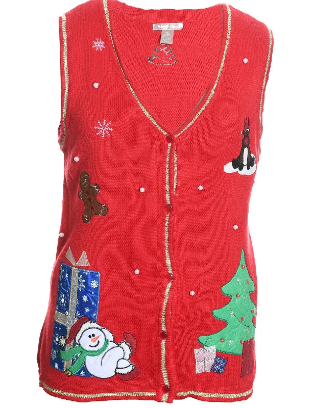 Snowman Christmas Sweater Vest - L Jersey Fabric Tulle Fabric Batik Fabric