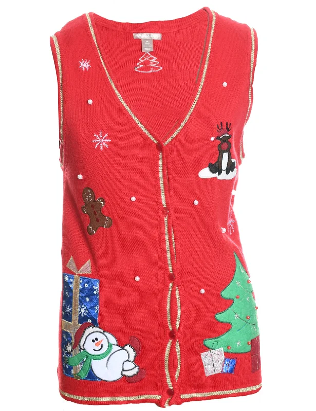 Snowman Christmas Sweater Vest - M Wool Sweater Cotton Sweater Cashmere Sweater