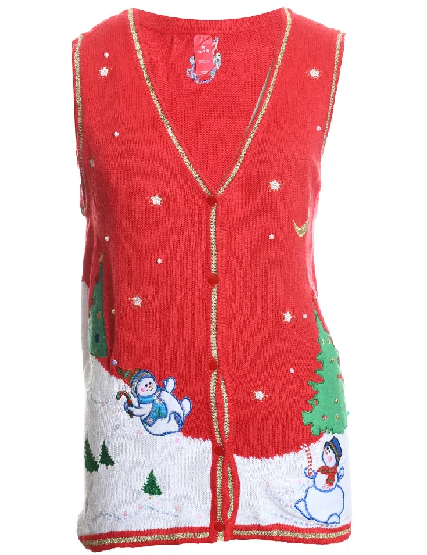 Snowman Christmas Sweater Vest - M Sweater Knitwear Pullover