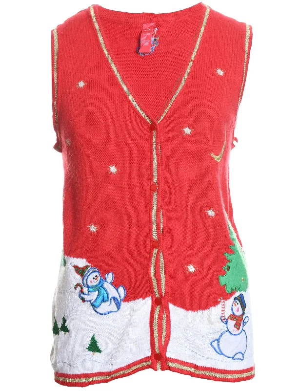 Snowman Christmas Sweater Vest - M Mesh Fabric Canvas Fabric Denim Fabric