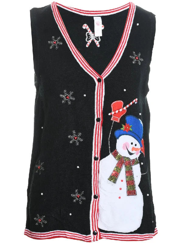 Snowman Christmas Sweater Vest - M Solid Color Striped Floral Print