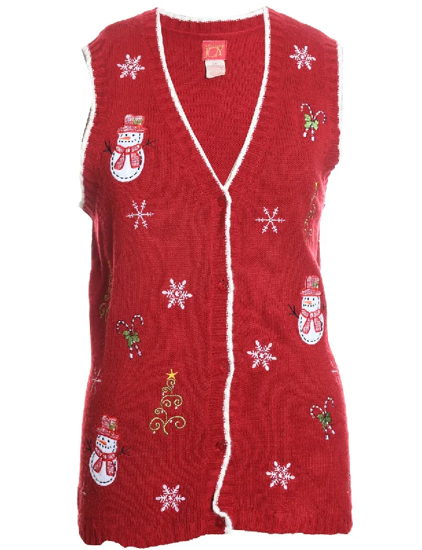 Snowman Christmas Sweater Vest - S Ribbed Striped Patterned