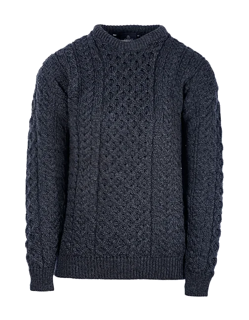 Traditional Unisex Aran Sweater - CHARCOAL Layered Multi-layer Single Layer