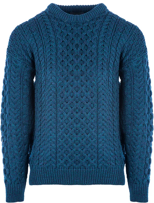 Traditional Unisex Aran Sweater - MARL BLUE Polka Dot Checkered Tartan