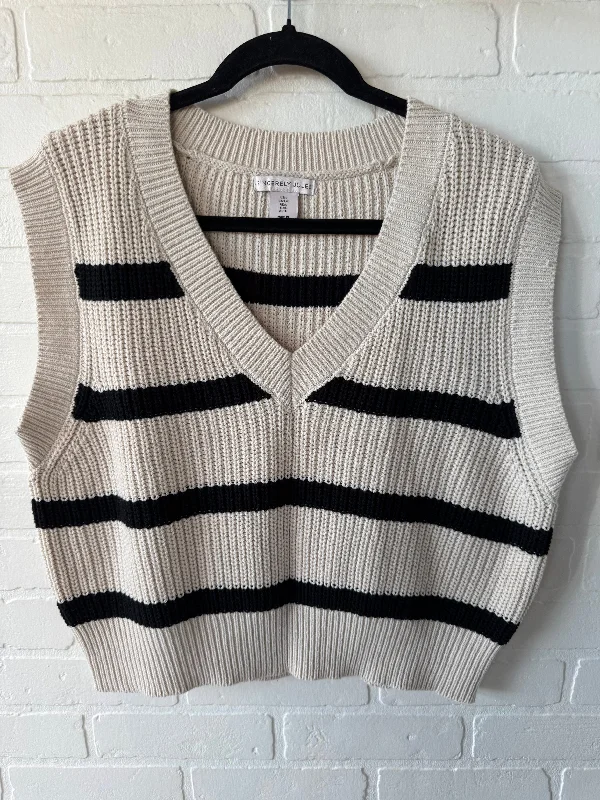 Vest Sweater By Cmb In Black & Cream, Size: L Mesh Fabric Canvas Fabric Denim Fabric