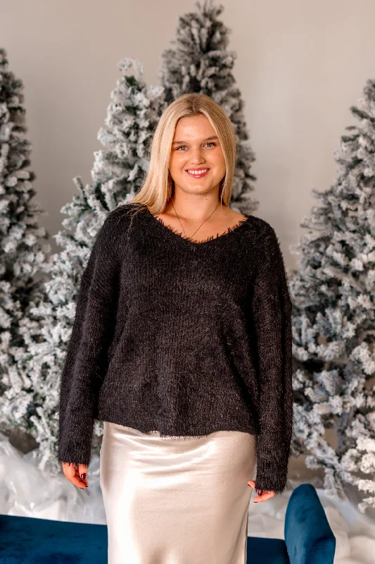 Savannah Chunky Sweater | Black Polka Dot Checkered Tartan