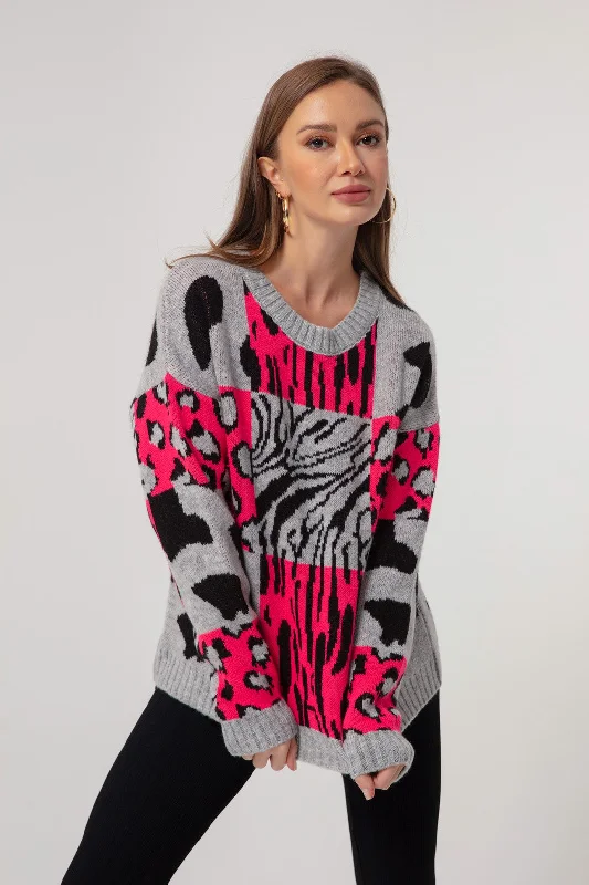 Woman Silk Zebra Knitwear Sweater Embroidered Appliqued Beaded