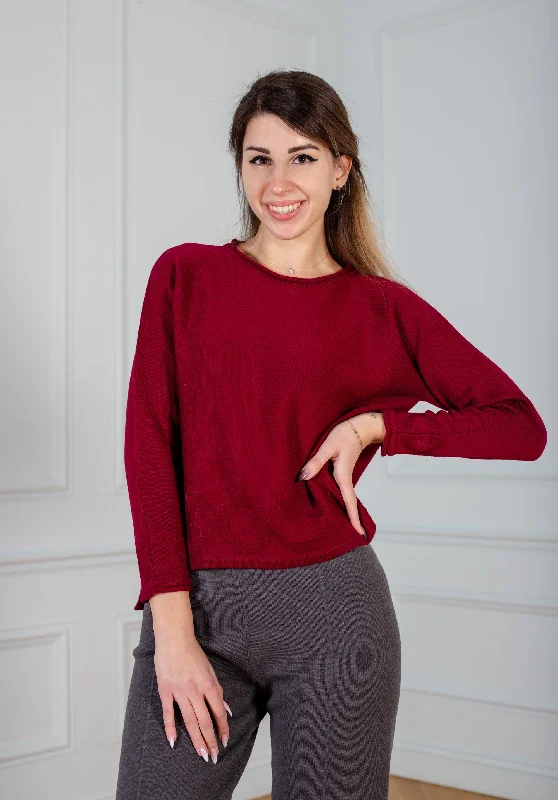 Sweater  women in Claret color Zippered Buttoned Snapped