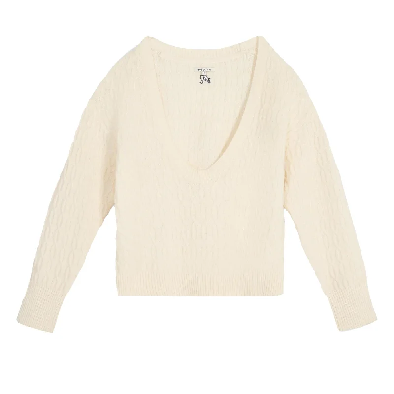 Womens Gabrielle Cableknit Sweater Ivory - AW24 Zippered Front Buttoned Front Snap Front