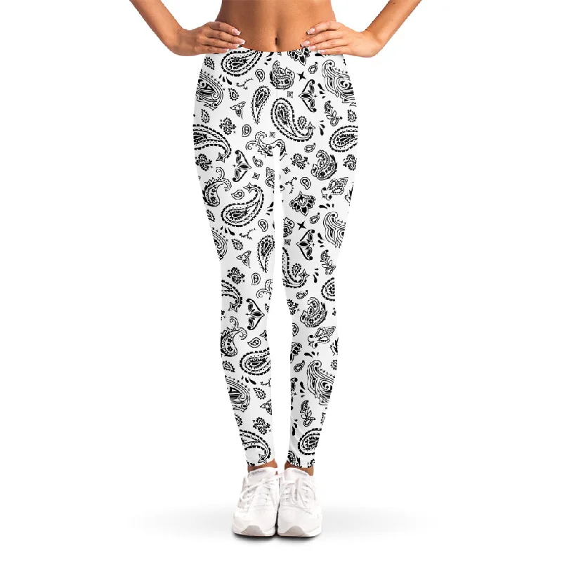 White Paisley Bandana Pattern Print Women's Leggings Trendy Sweat-Wicking Workout Leggings White Paisley Bandana Pattern Print Women's Leggings Trendy Sweat-Wicking Workout Leggings
