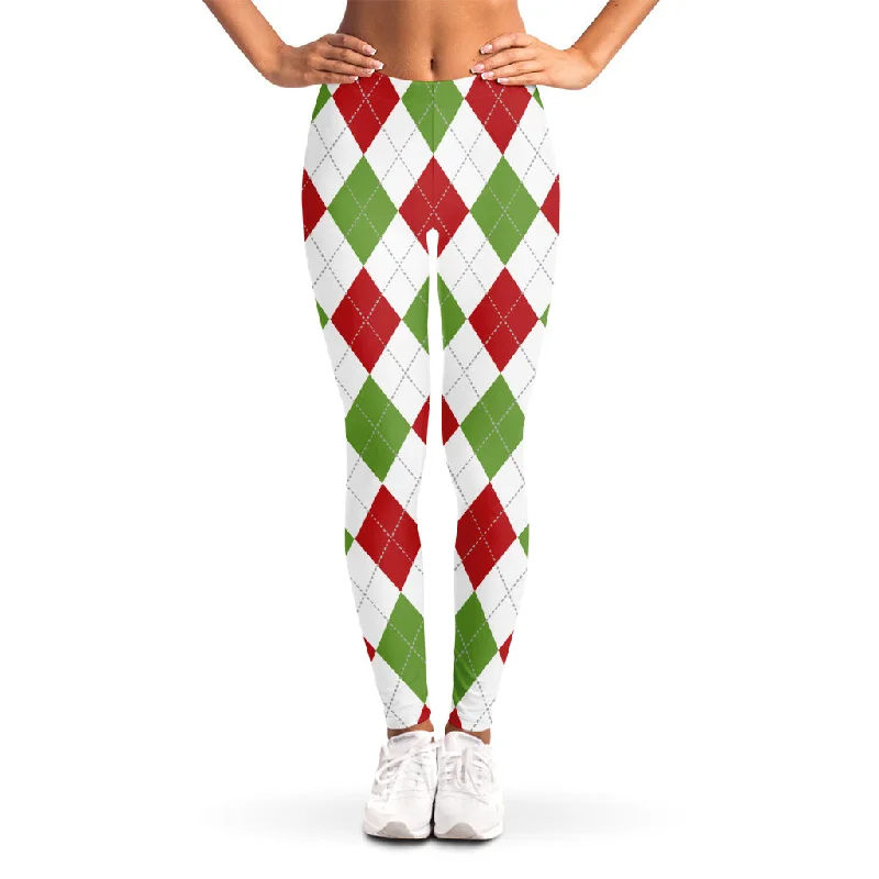 White Red And Green Argyle Pattern Print Women's Leggings Trendy Faux Suede Leggings White Red And Green Argyle Pattern Print Women's Leggings Trendy Faux Suede Leggings