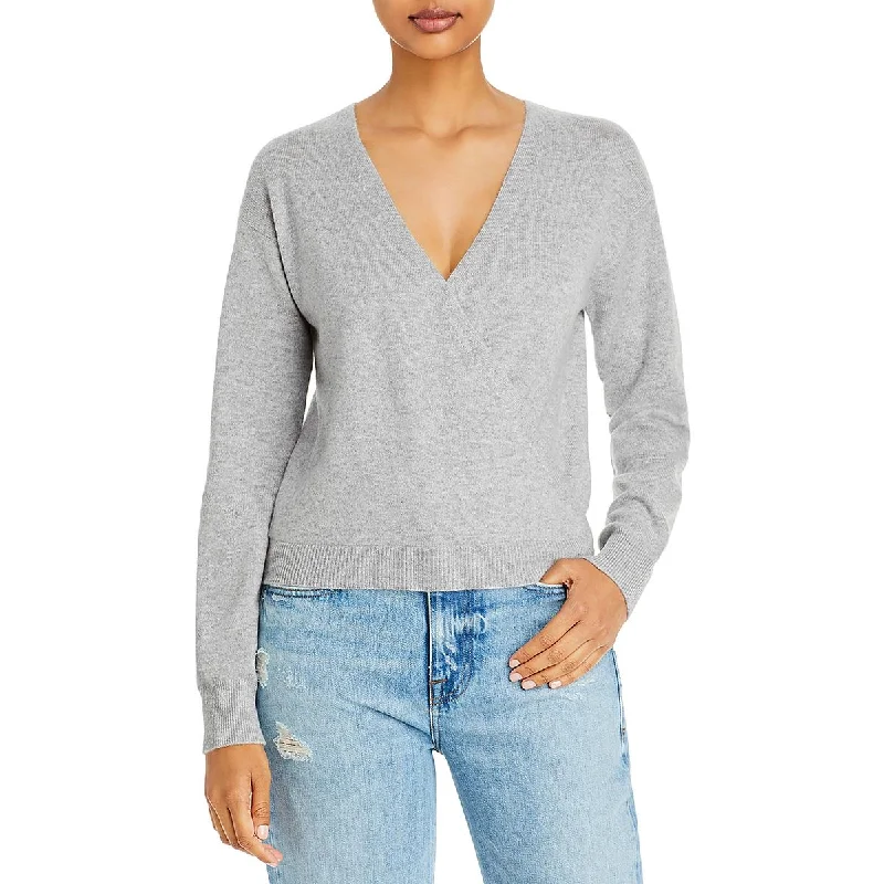 Aqua Cashmere Womens Faux Wrap Cashmere Wrap Sweater Plaid Sweater Polka Dot Checkered Aqua Cashmere Womens Faux Wrap Cashmere Wrap Sweater Plaid Sweater Polka Dot Checkered