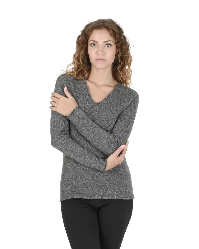 Crown of Edinburgh Cashmere Women's Cashmere V-Neck Sweater for Women in Grey - 42 EU Chenille Brocade Lace Crown of Edinburgh Cashmere Women's Cashmere V-Neck Sweater for Women in Grey - 42 EU Chenille Brocade Lace