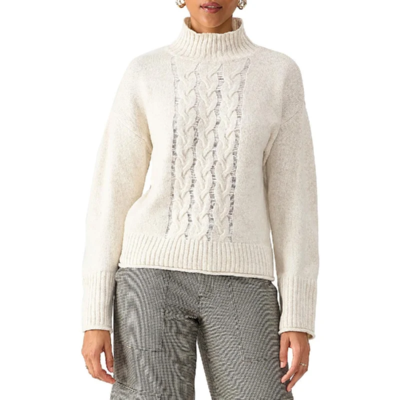 Sanctuary Womens Cable Knit Ribbed Trim Mock Turtleneck Sweater Spandex Rayon Corduroy Sanctuary Womens Cable Knit Ribbed Trim Mock Turtleneck Sweater Spandex Rayon Corduroy